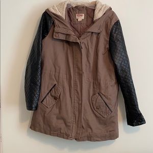 Mossimo Brown Canvas Jacket with Pleather Sleeves